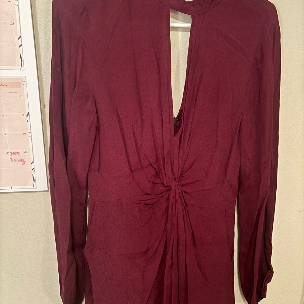 Long Sleeve Twist Front Romper in Deep Burgundy